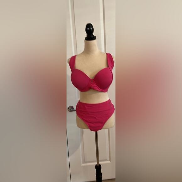 NWOT Time and Tru Solid Popcorn Texture Plus Hot Pink Bikini Swimsuit 2X (20-22) - Picture 5 of 11